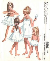 6594 MCCALLS CHILDREN SLIP, PETTICOAT, PANTIES 1962 PATTERN 6 24"